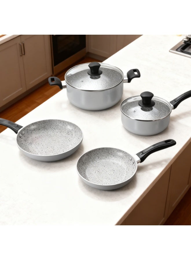 Sharpdo Non-Stick Cookware Set, Aluminum Cookware Set with Food Grade Glass Lids, PFOA Free Non-Stick Surface, Heat Resistant Handles, All Stovetops Compatible Kitchen Pots and Pans Set, 18cm Milk Pan, 24cm Casserole, 28cm Casserole, 24cm Fry Pan - Image 3